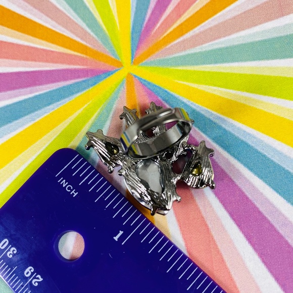 Stunning Aqua and Royal Blue Large rhinestone statement ring adjustable - Picture 6 of 6